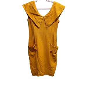Dirasta New York Mustard Yellow Sleeveless Collared Dress Size 6 Knee Length